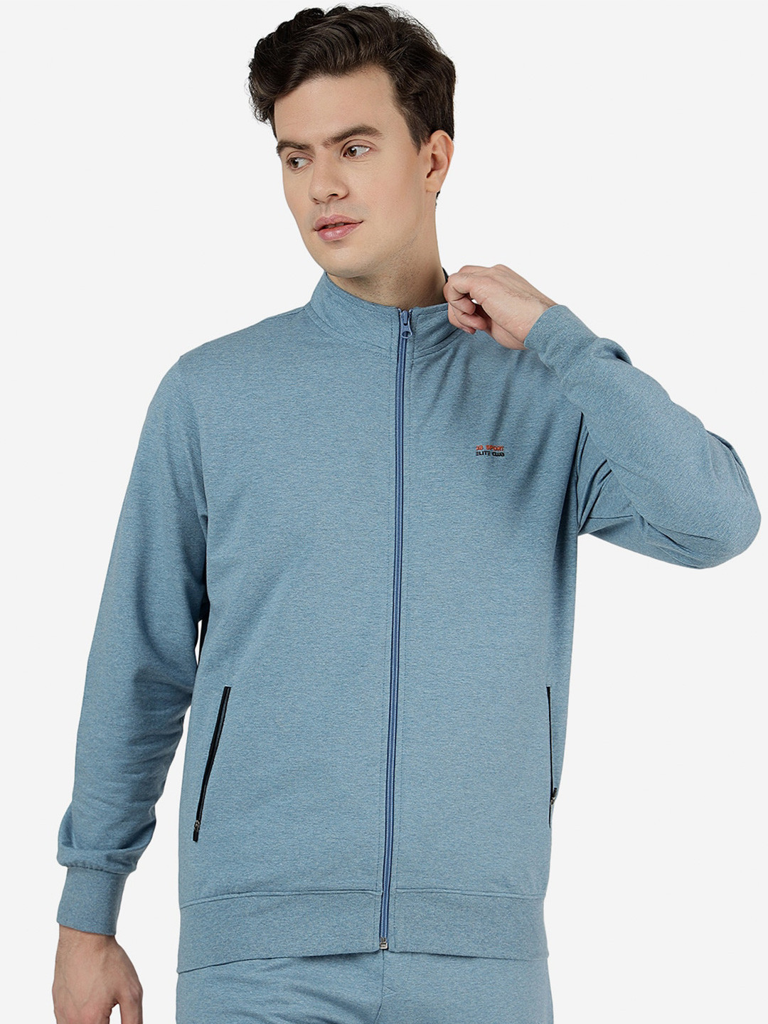 JADE BLUE Slim Fit Long Sleeves Pure Cotton Open Front Jacket