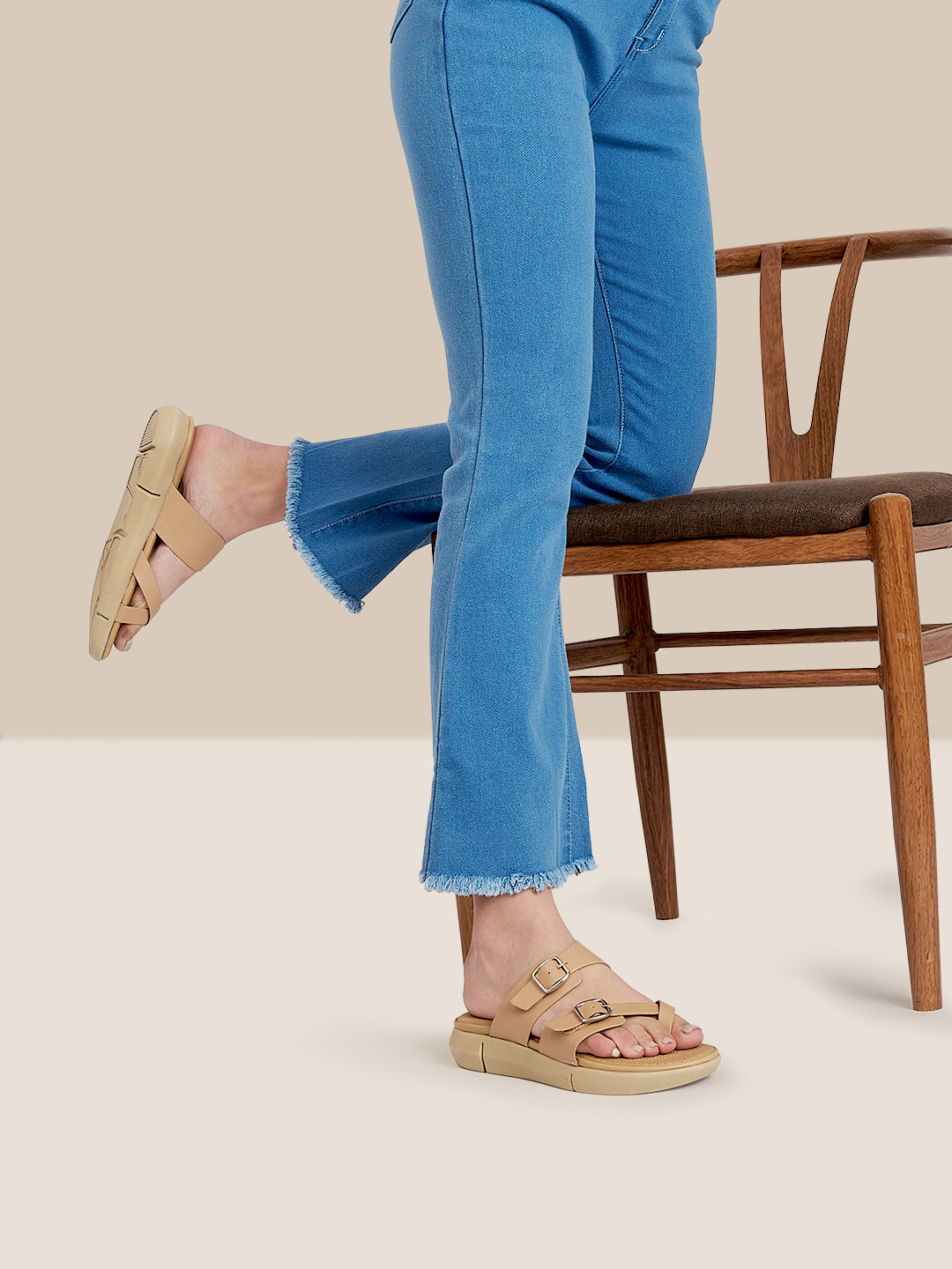 KazarMax Magnolia Vegan Leather One Toe Flats With Buckles Detail