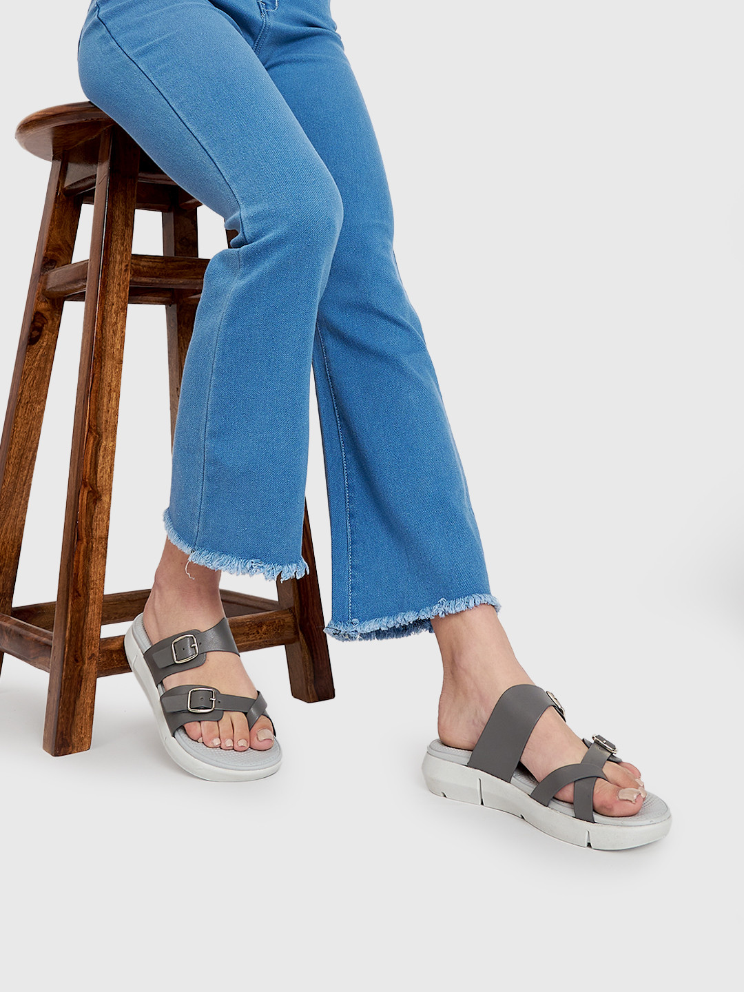 KazarMax Magnolia Vegan Leather One Toe Flats With Buckles Detail