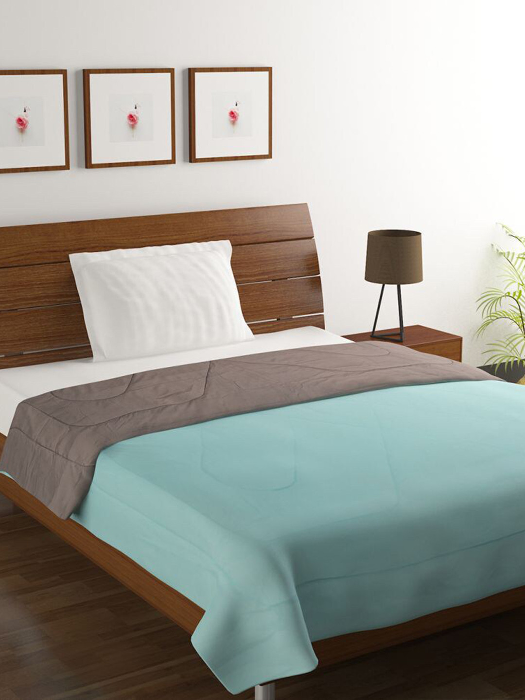 BELLA TRUE Blue & Grey Microfiber AC Room 380 GSM Single Bed Comforter