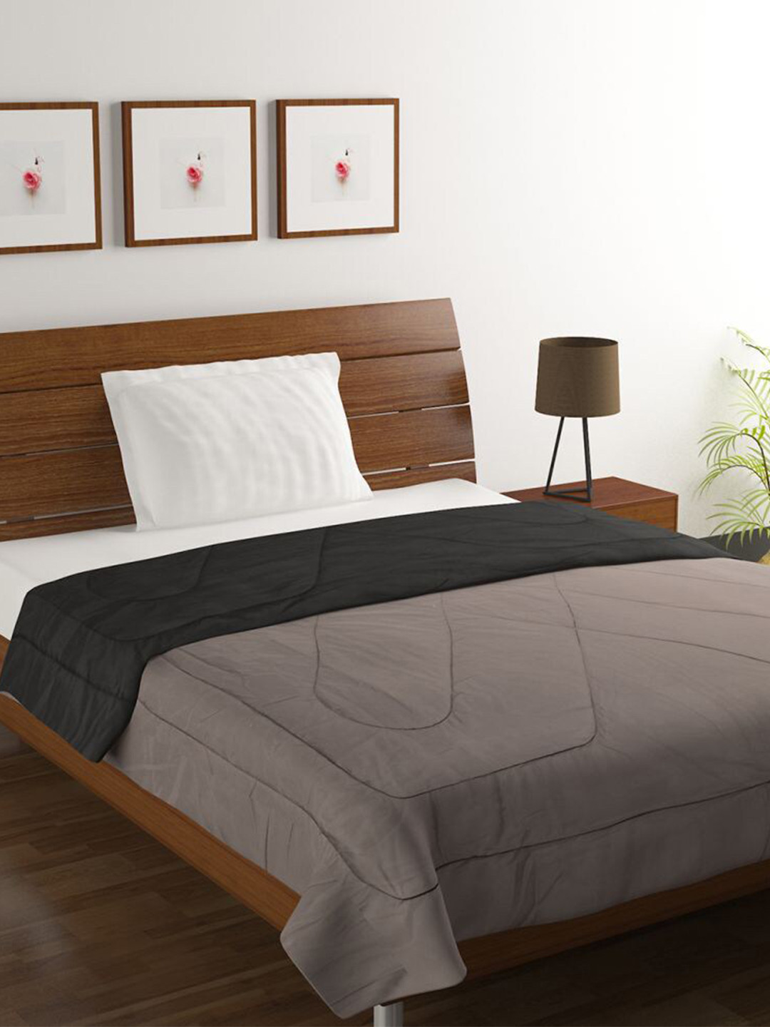 BELLA TRUE Black & Brown Microfiber AC Room 380 GSM Single Bed Comforter