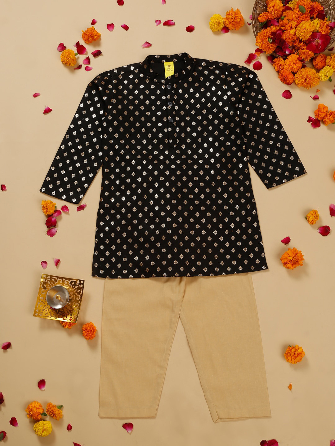 SAKA DESIGNS Boys Woven Design Regular Kurta with Pyjamas