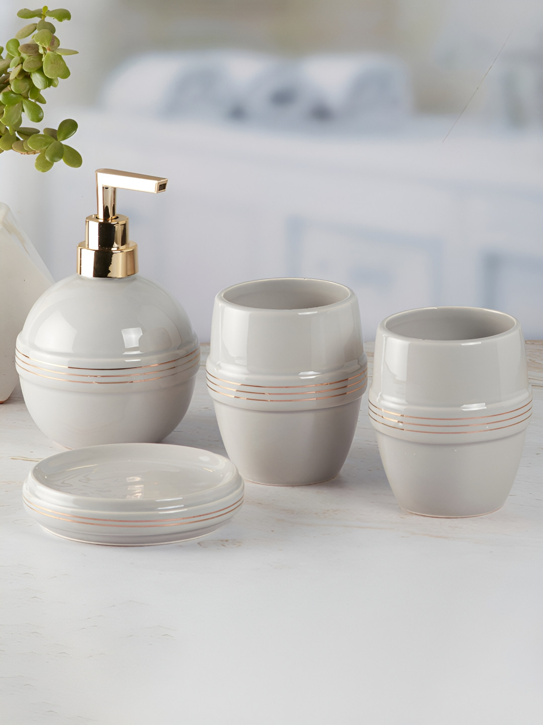 Kookee Grey 4 piece Abstract Ceramic Bath Accessories Set