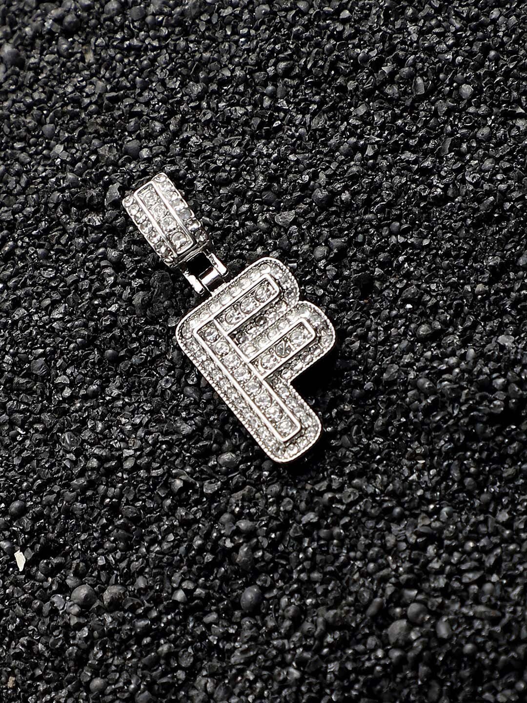 French Accent Men Artificial Stones Studded Pendant With Chain