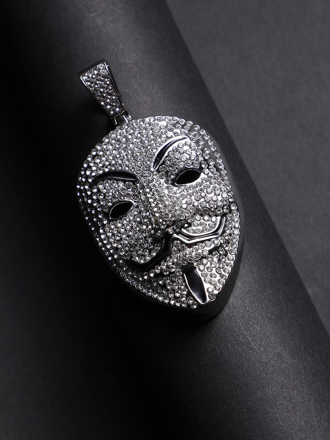 French Accent V For Vendatta Shaped Silver-Plated Artificial Stones Studded Pendant