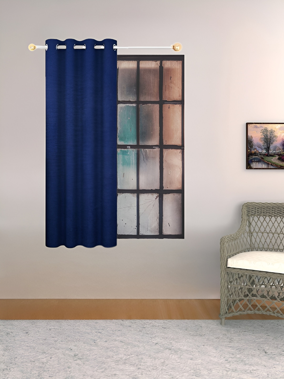 THE CONVERSION Blue Jute Cotton Room Darkening Window Curtain