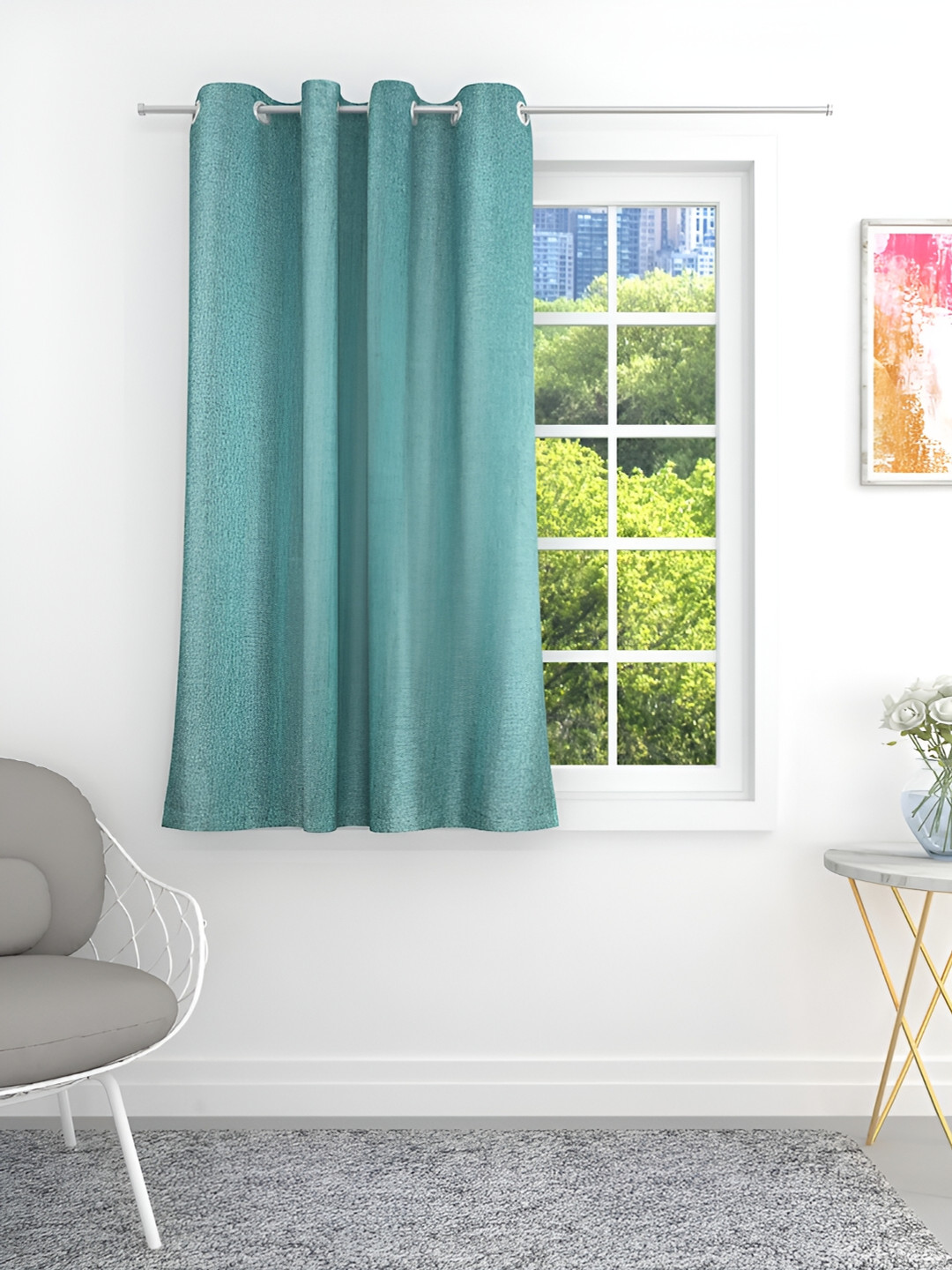 THE CONVERSION Sea Green Jute Cotton Room Darkening Window Curtain