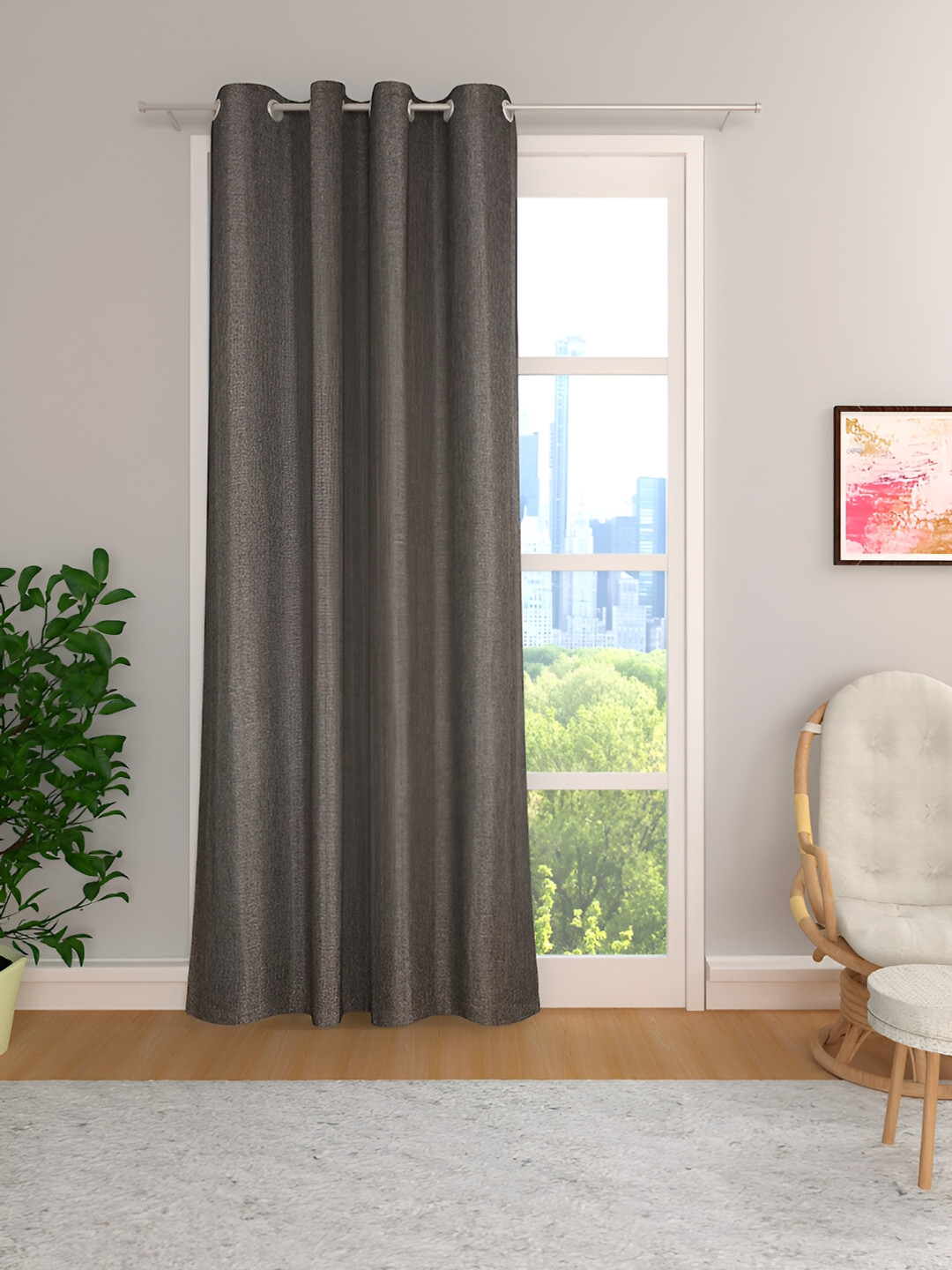 THE CONVERSION Coffee Brown Room Darkening Jute Long Door Curtain