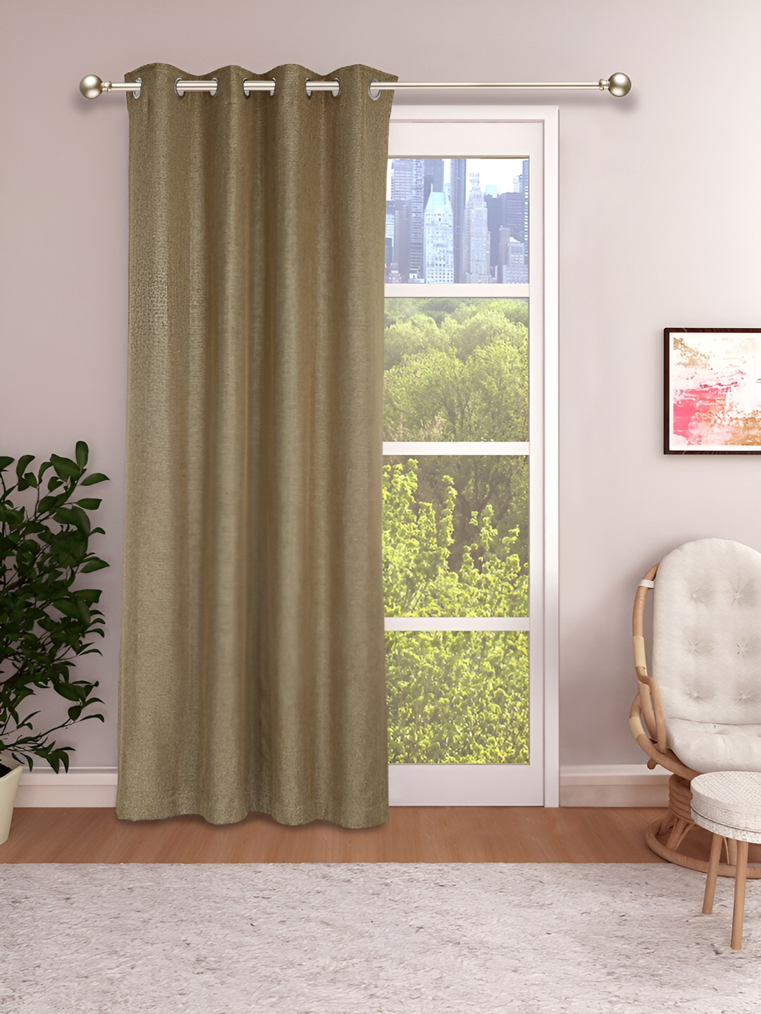 THE CONVERSION Brown Jute Cotton Room Darkening Long Door Curtain