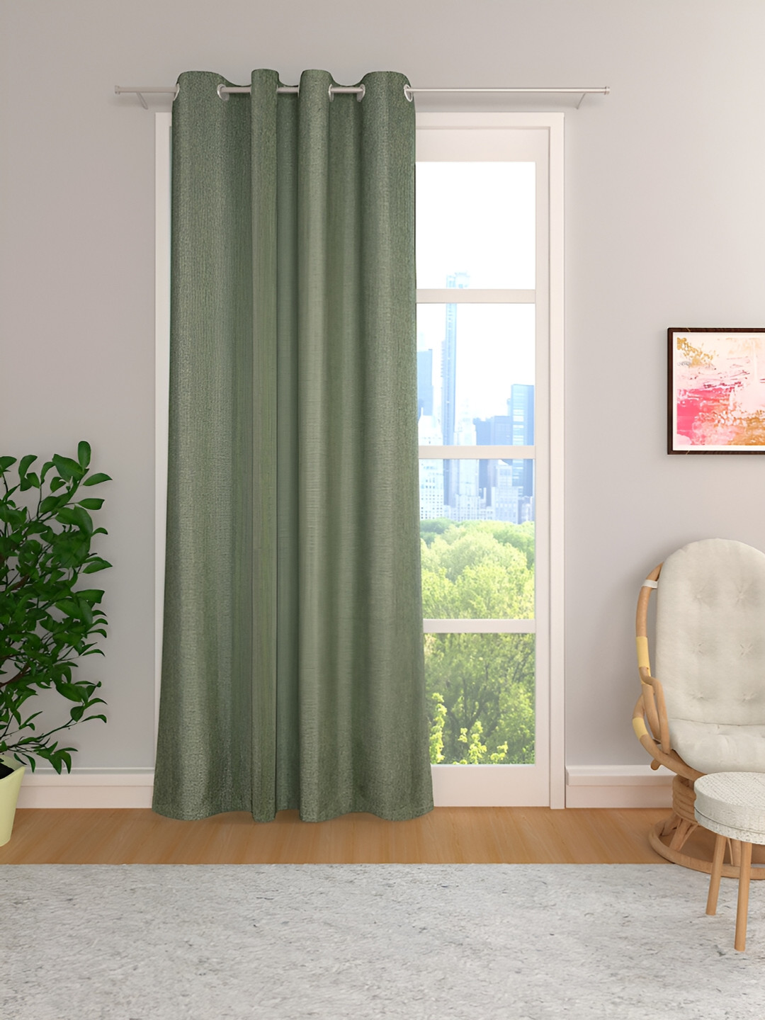 THE CONVERSION Green Solid Room Darkening Long Door Curtain