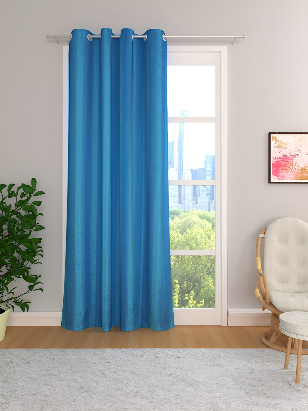 THE CONVERSION Turquoise Blue Room Darkening Jute Long Door Curtain