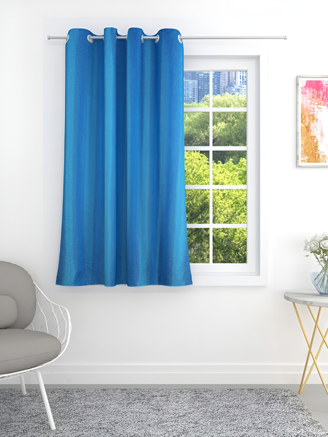 THE CONVERSION Turquoise Blue Jute Cotton Room Darkening Window Curtain