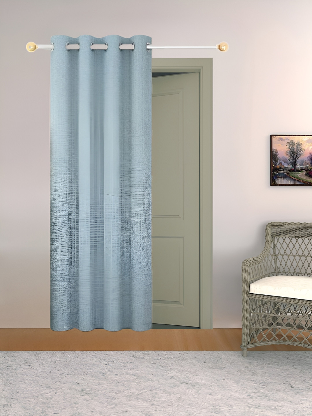 THE CONVERSION Jute Blue Solid Room Darkening Eyelet Long Door Curtain