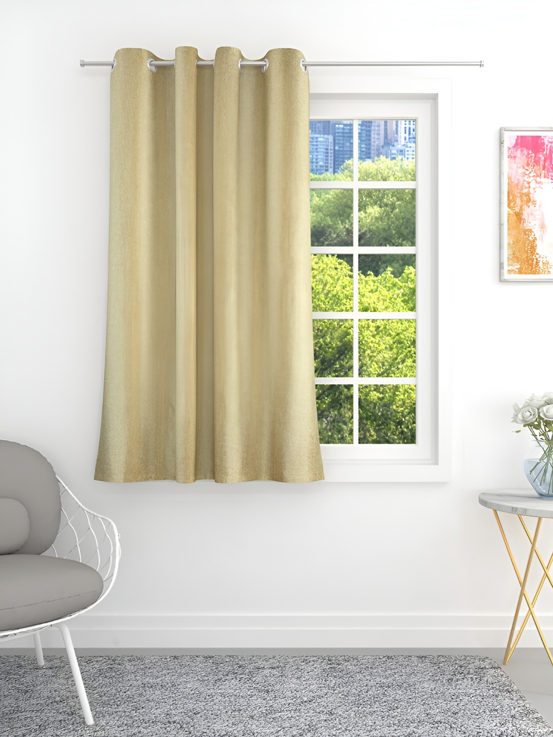 THE CONVERSION Beige Jute Cotton Room Darkening Window Curtain