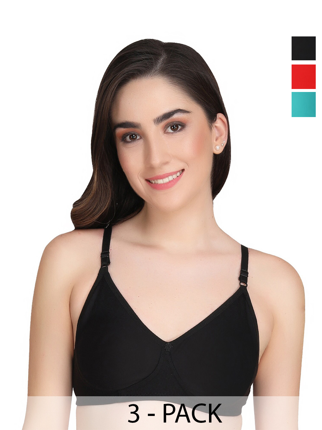 Liigne Pack Of 3 Full Coverage Non Padded Everyday Bra With All Day Comfort