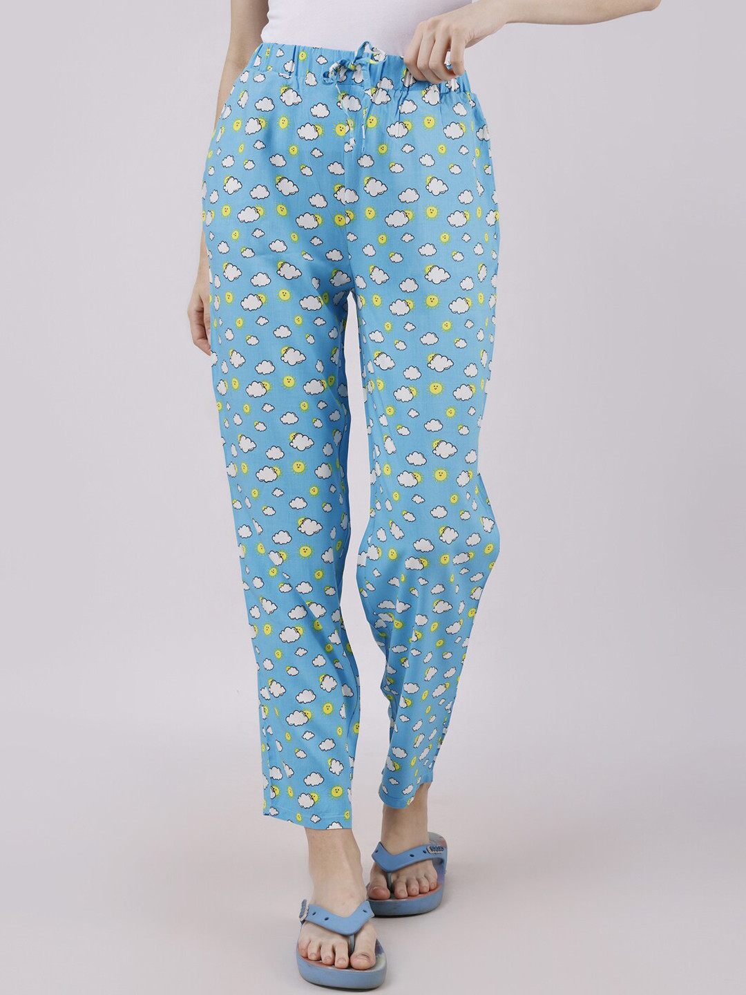 Soie Women Blue Printed Pockets Lounge Pants