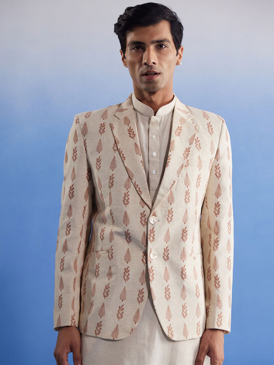 VASTRAMAY Printed Notched Lapel Slim Fit Single Breasted Blaze