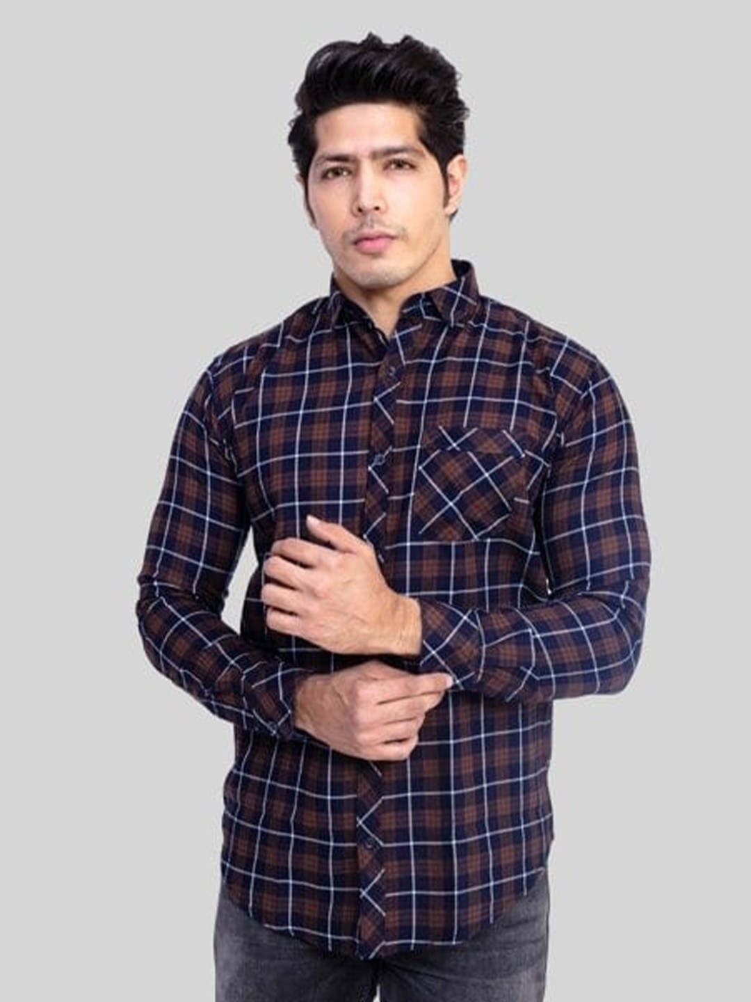 INDIAN THREADS India Slim Slim Fit Tartan Checks Cotton Casual Shirt