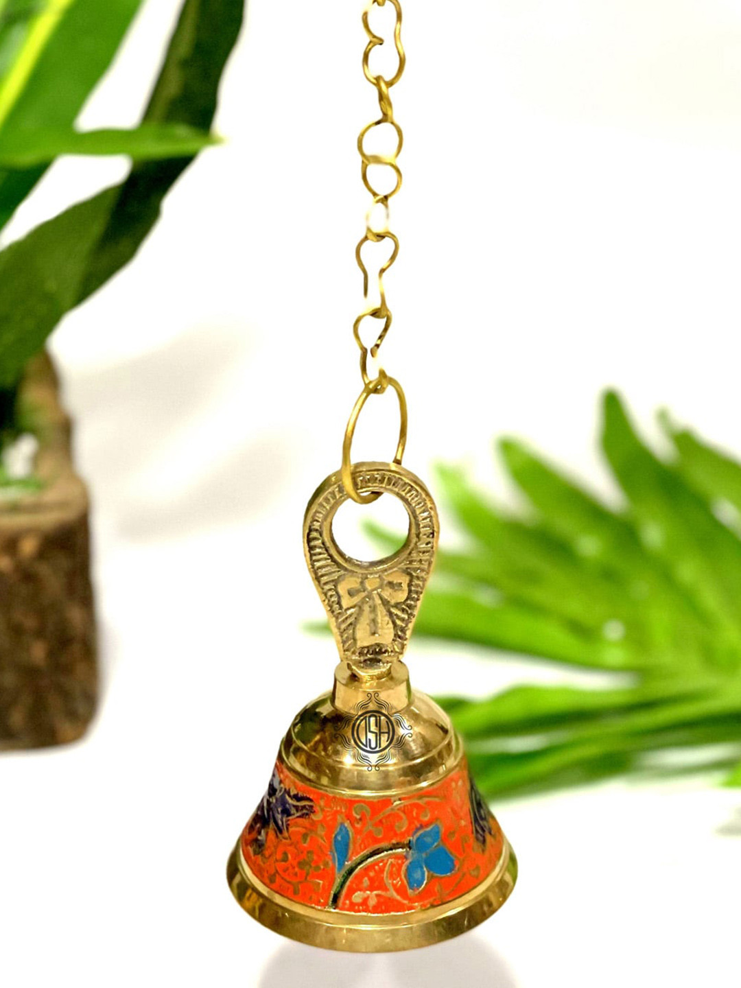 DSH Crafting Your Curiosity Metallic toned & Orange 2 pcs Brass Hanging Pooja Bell