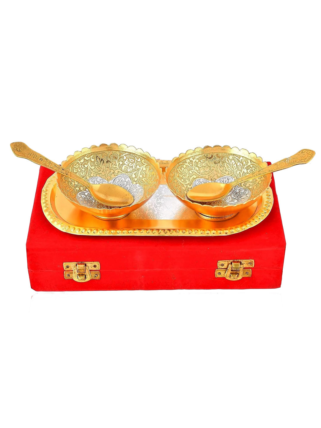 DSH Crafting Your Curiosity Gold-Plated & Silver-Plated 5Pcs Serving Bowl Spoon & Tray