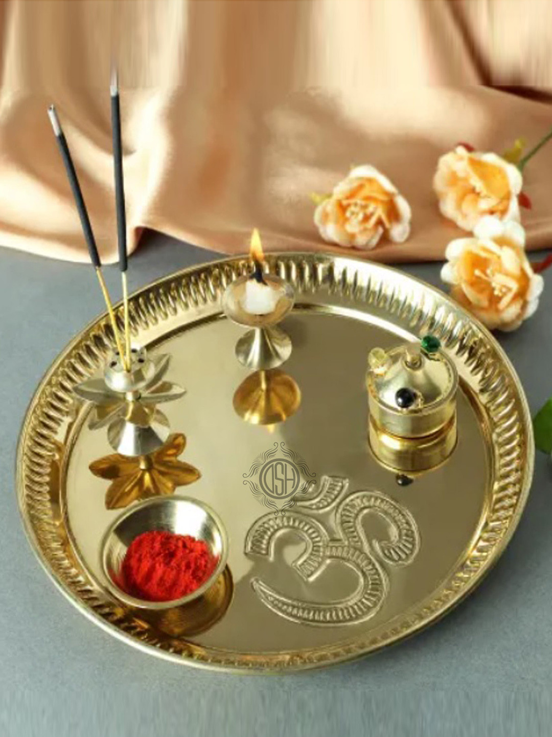 DSH Crafting Your Curiosity Gold-toned Textured Brass Pooja Thali Set