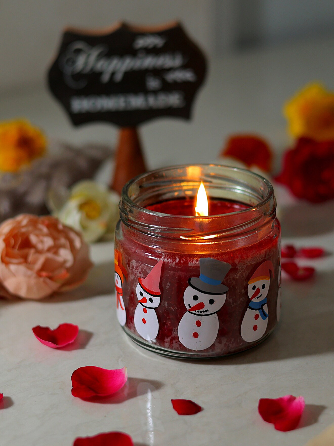 POSH-N-PLUSH Modish Hand Painted Glass Candle With Lid Scented Solid Jar Candles