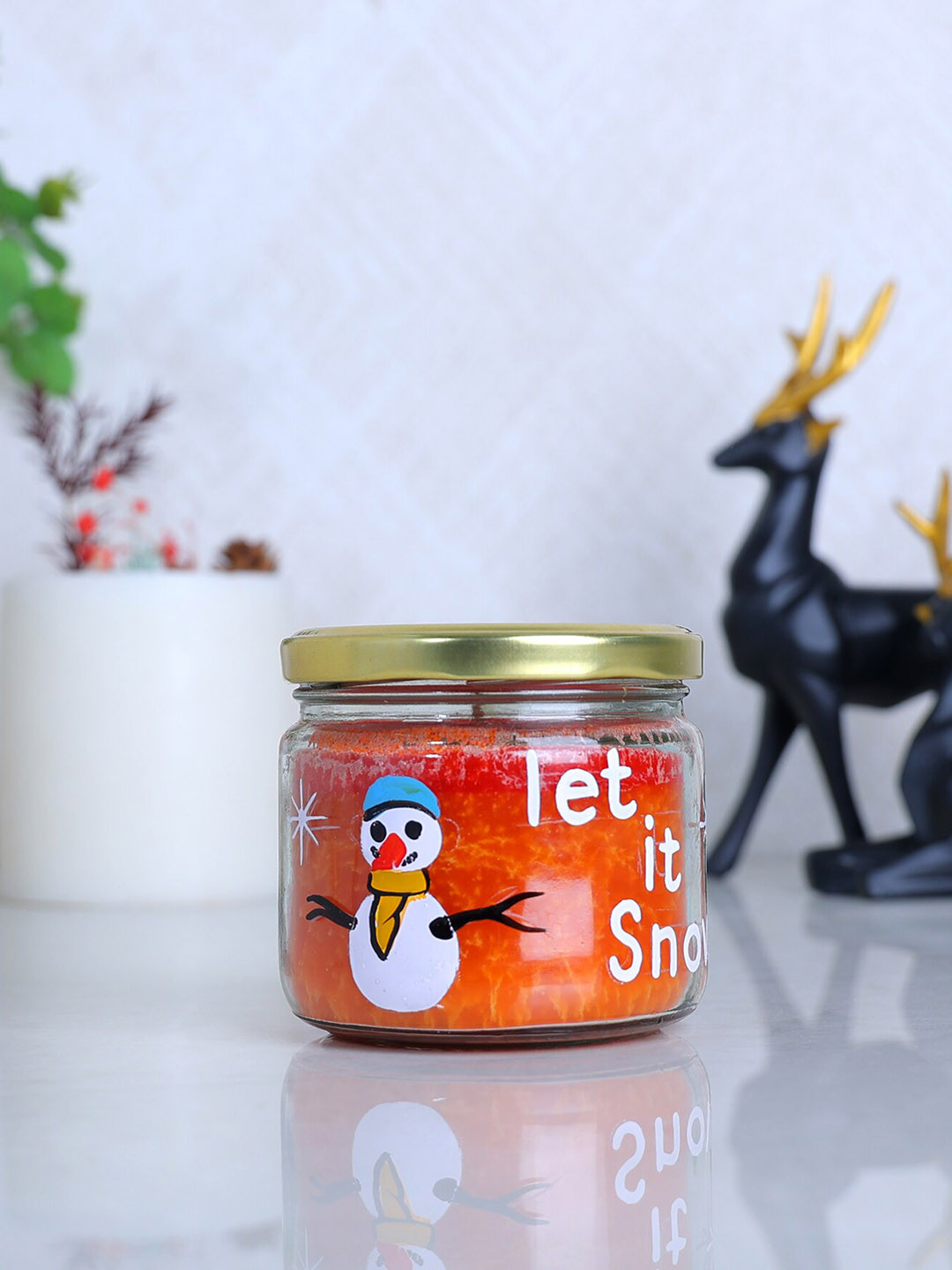 POSH-N-PLUSH Let It Snow Hand Painted Glass with Lid Scented Abstract Jar Candles