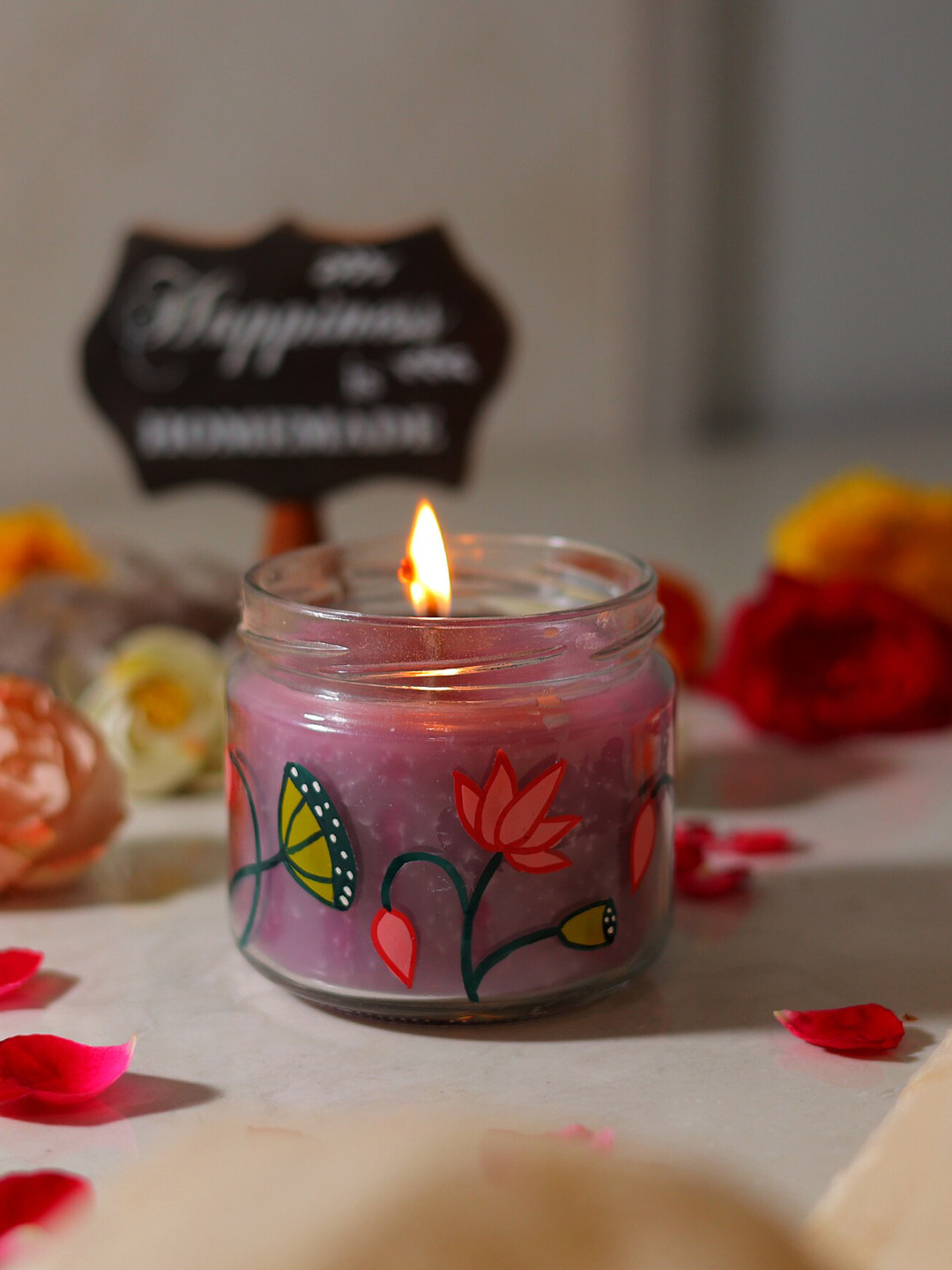 POSH-N-PLUSH Stunning Hand Painted Glass with Lid Scented Abstract Jar Candles