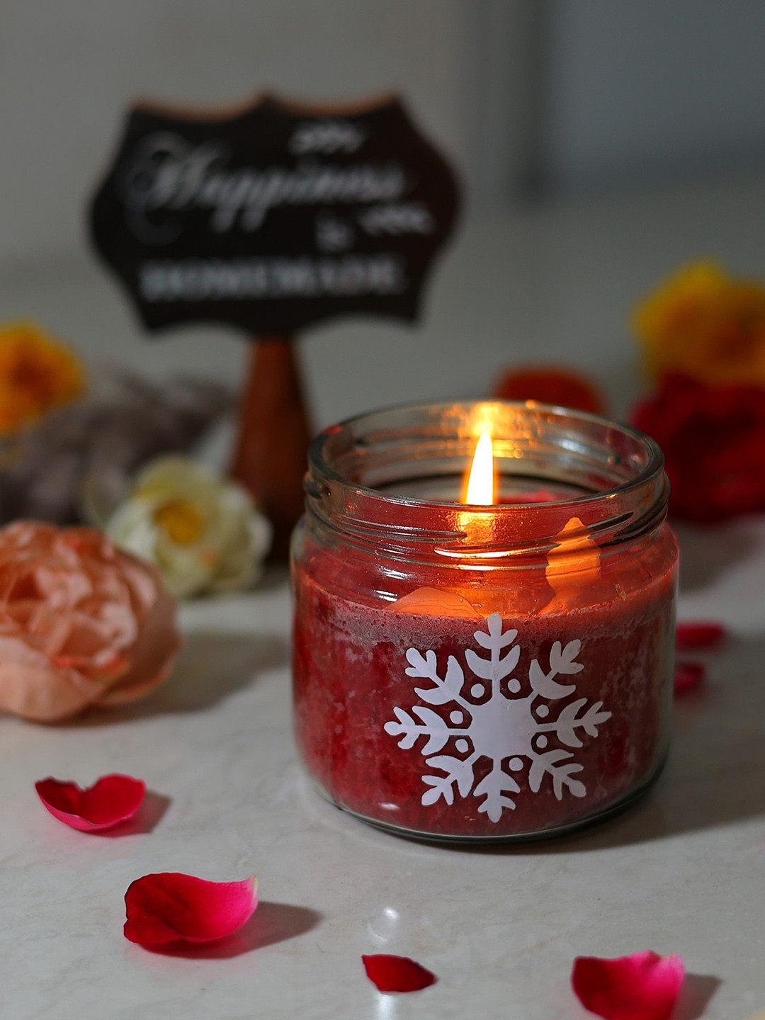 POSH-N-PLUSH Besuited Snowflake Hand Painted Glass with Lid Scented Abstract Jar Candles