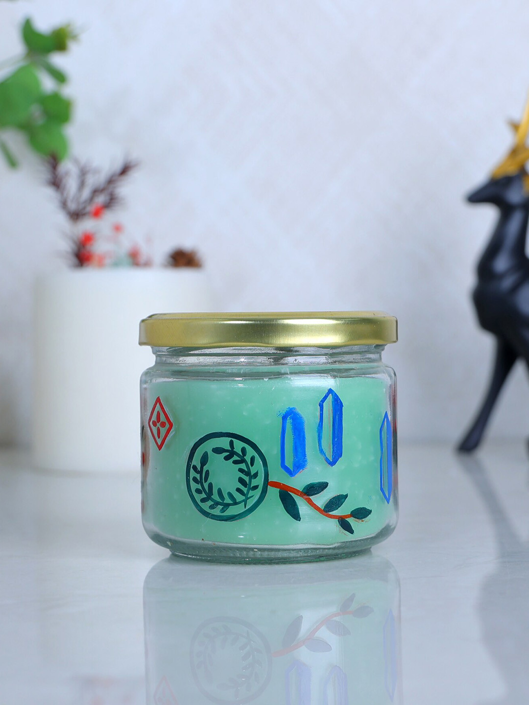 POSH-N-PLUSH Snazzy Hand Painted Glass with Lid Scented Abstract Jar Candles