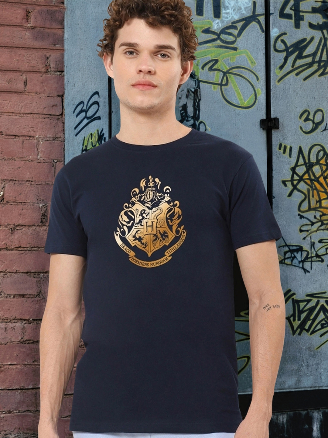 Bewakoof Navy Blue Harry Potter Printed Cotton T-shirt