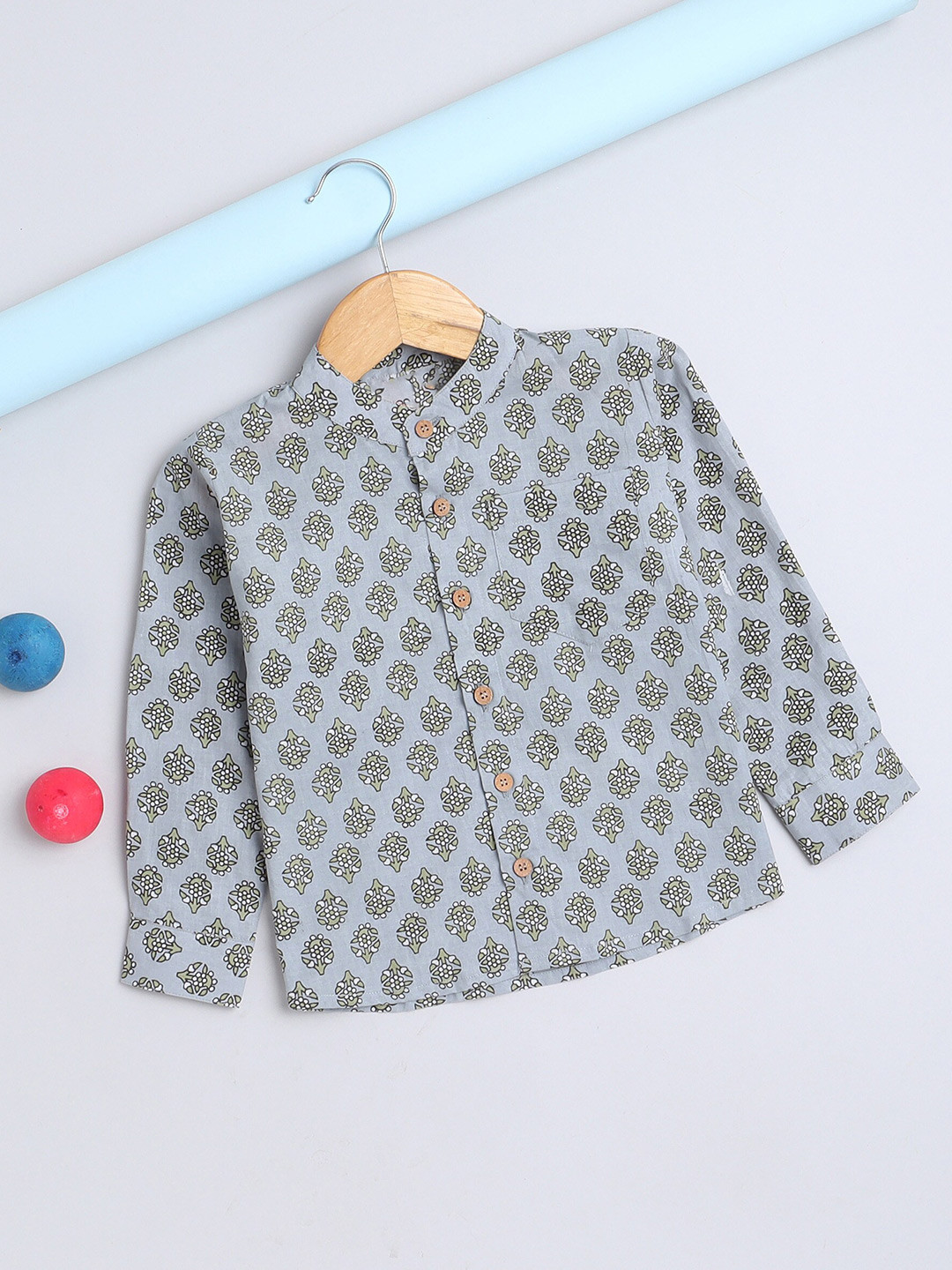 The Magic Wand Boys Ethnic Motifs Printed Band CollarShirt