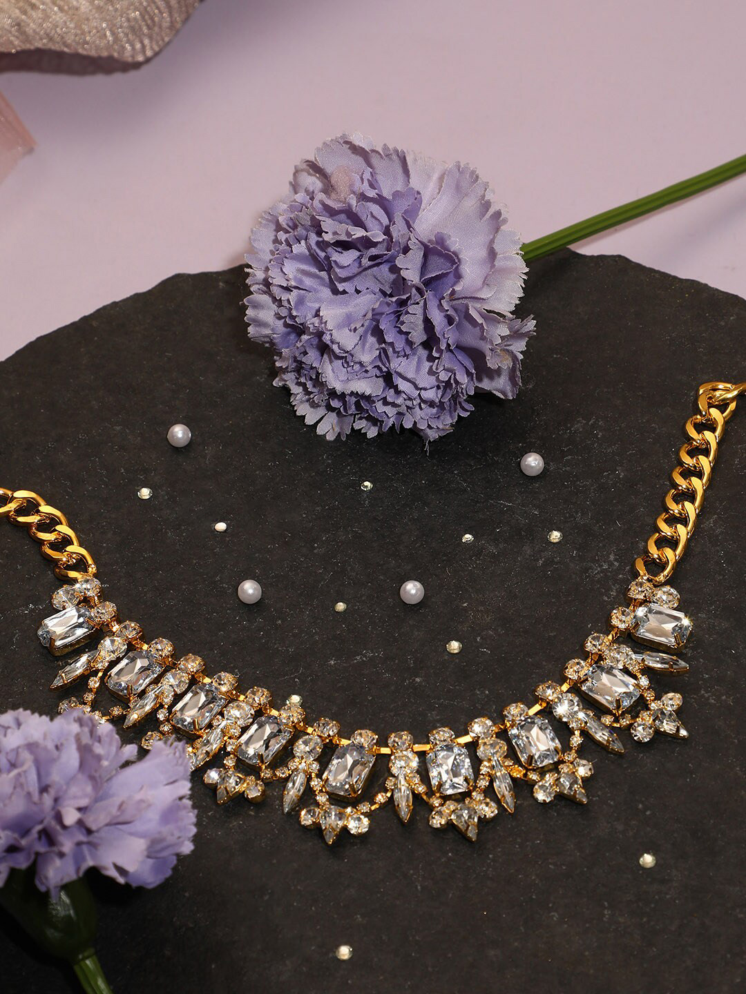 SOHI Silver-Plated Studded Designer Party Necklace