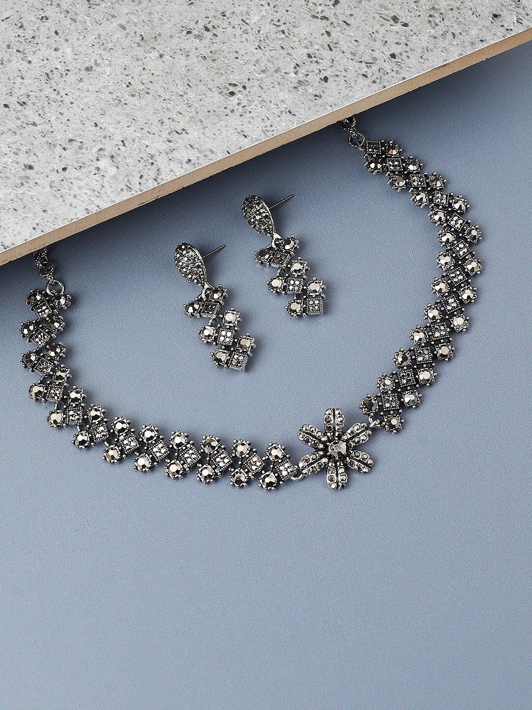 SOHI Silver-Plated Crystal-Studded Daisy Jewellery Set