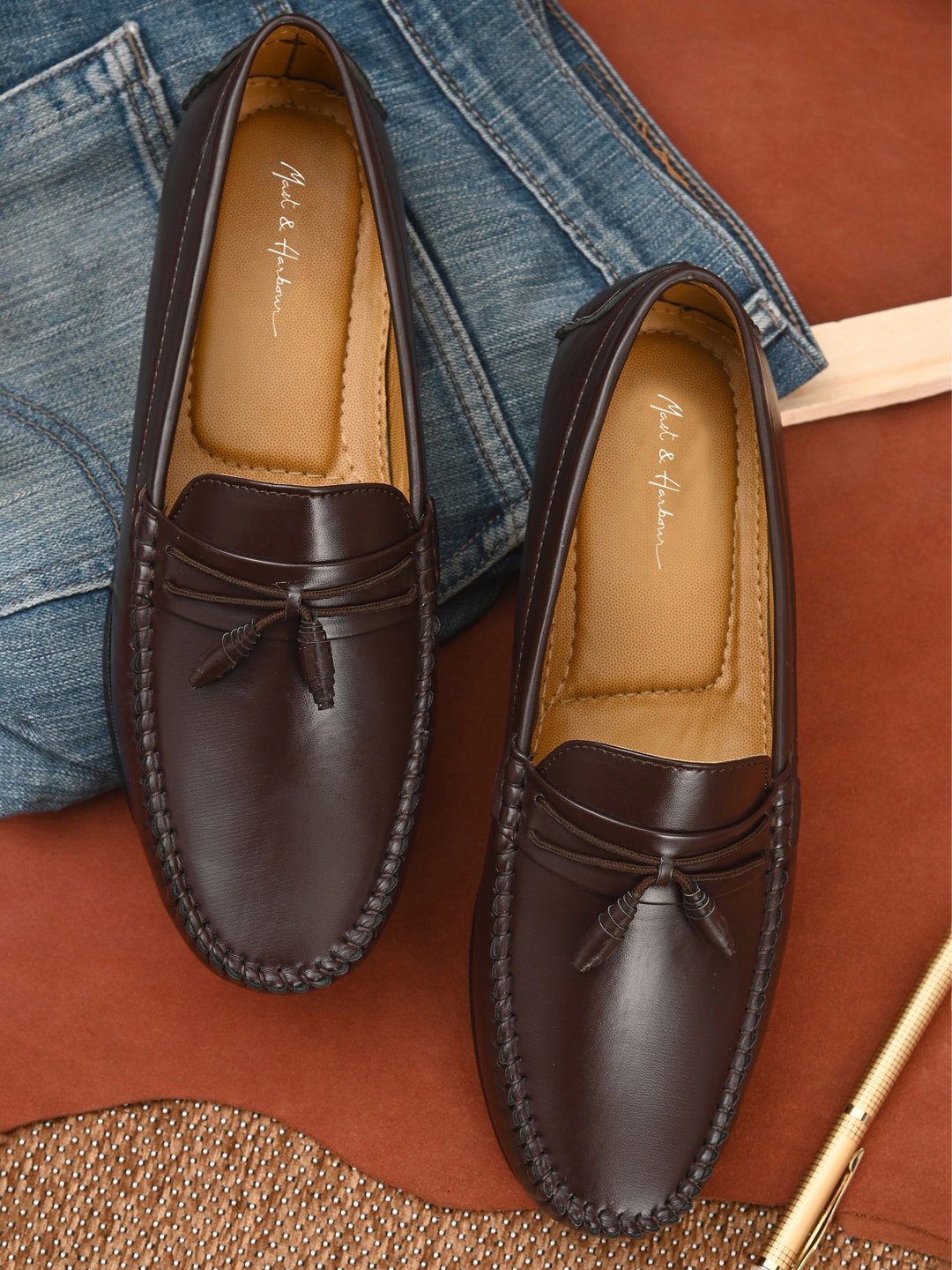 Mast & Harbour Men Brown Antibacterial Lightweight Penny Loafers