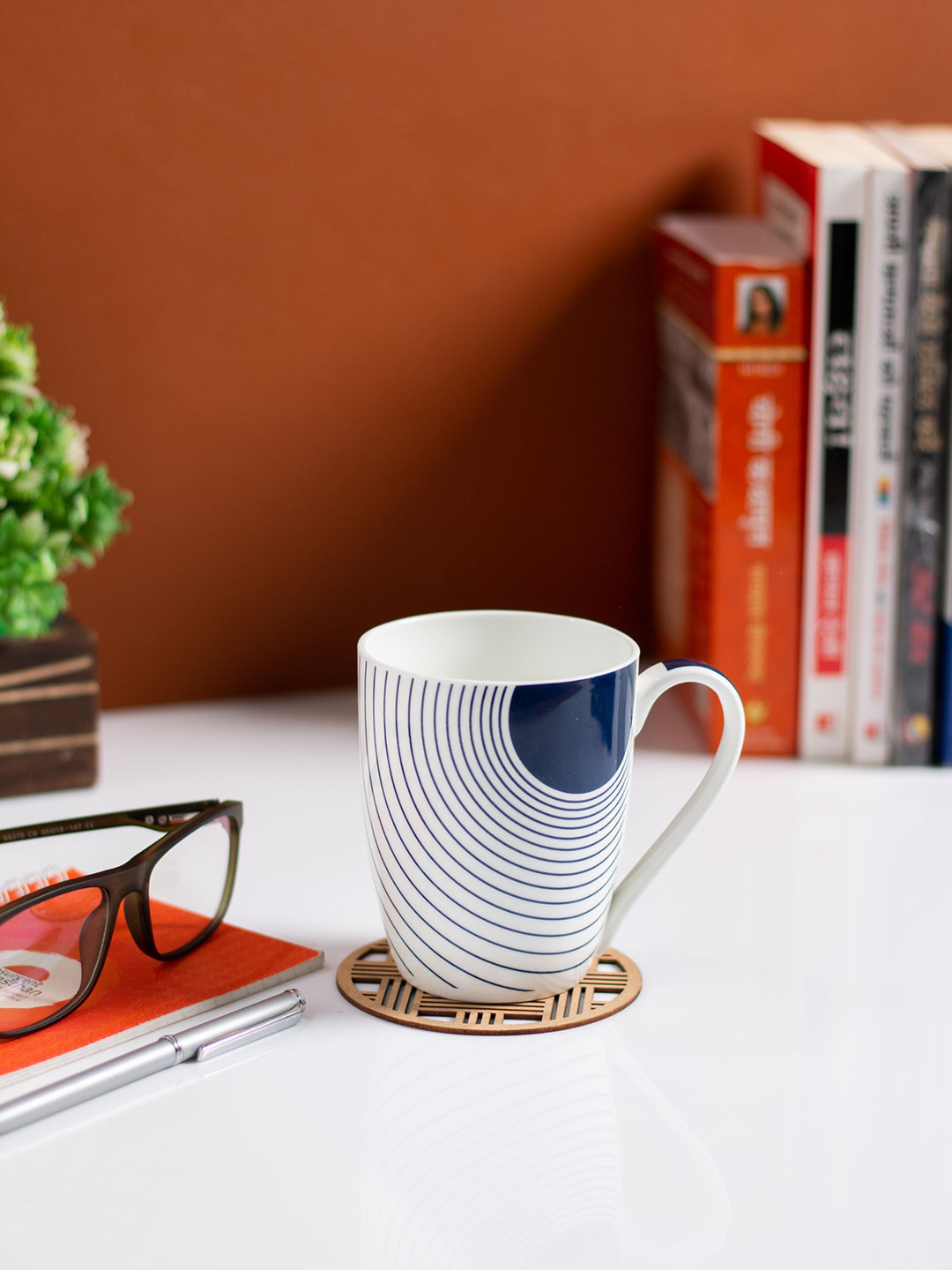 JCPL White Geometric Ceramic Microwave Safe 2 Piece Mugs-350ml