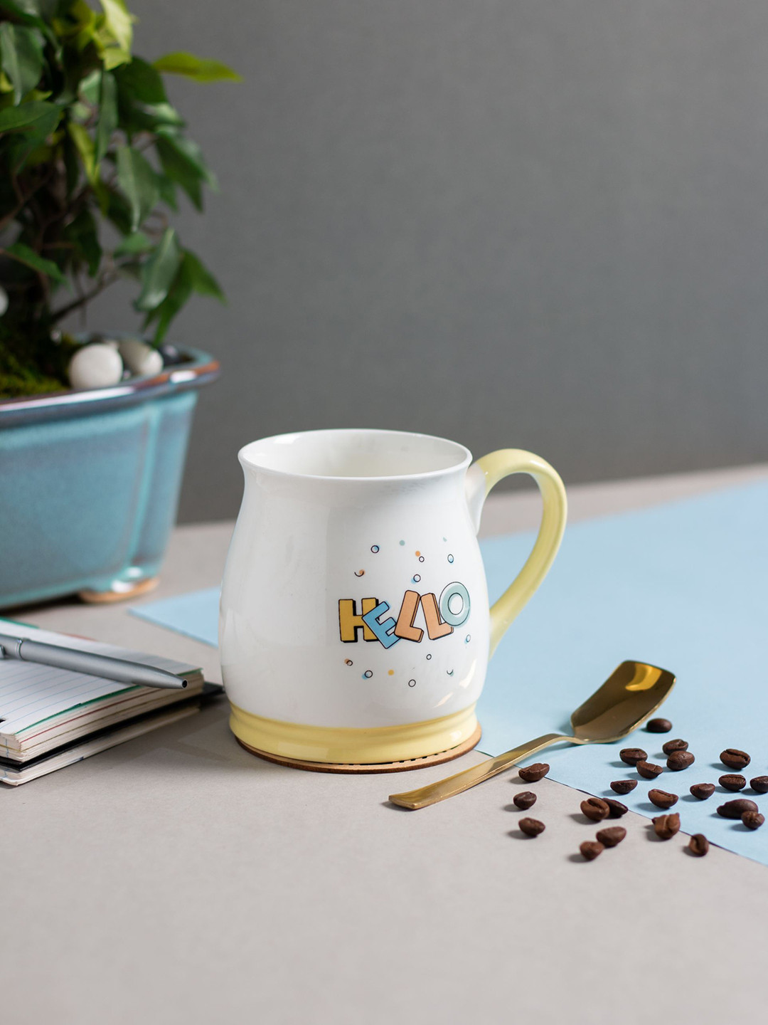 JCPL Heritage Piazza Cascade White Typography Ceramic Microwave Safe 2 Piece Mugs-350ml