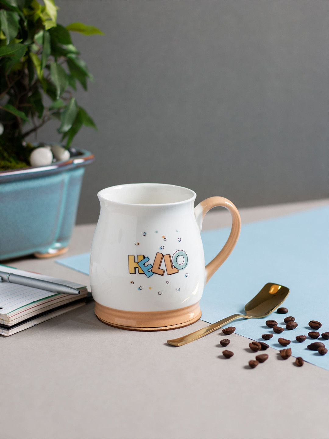 JCPL Fine Ceramic White 2 Pieces Glossy Mugs 350 Ml Each