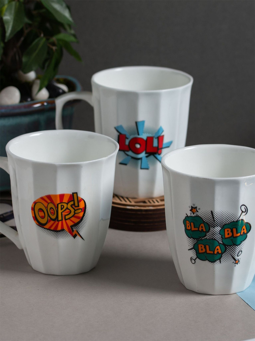 JCPL Mrs Always Right White Typography Ceramic Microwave Safe 3 Piece Mugs-350ml