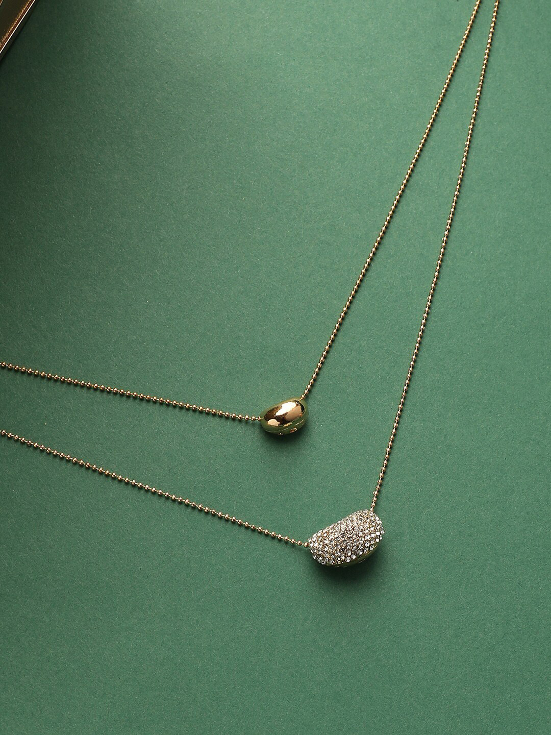 SOHI Gold-Plated Artificial Stones Studded Layered Necklace
