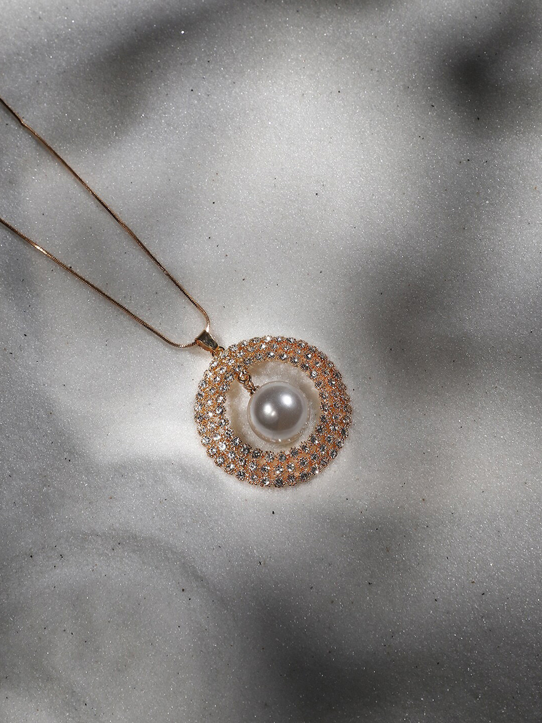 SOHI Gold-Plated Stone-Studded & Beaded Circular Pendant with Chain