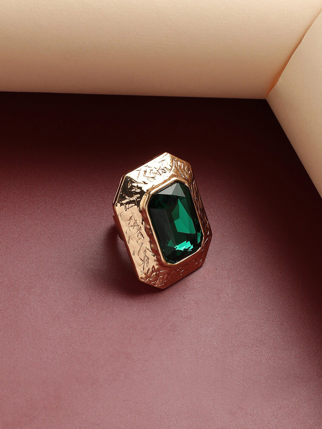 SOHI Gold-Plated Stone-Studded Regal Serenade Cocktail Ring