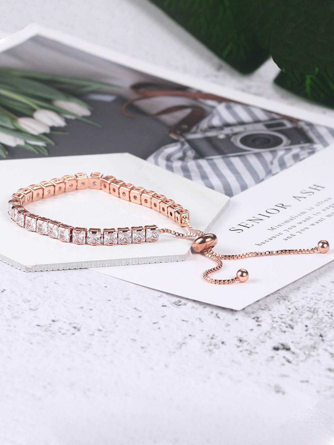Designs & You Rose Gold-Plated Cubic Zirconia-Studded Wraparound Bracelet