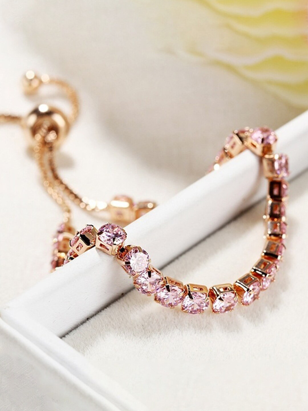 Designs & You Rose Gold-Plated Cubic Zirconia Studded Wraparound Bracelet