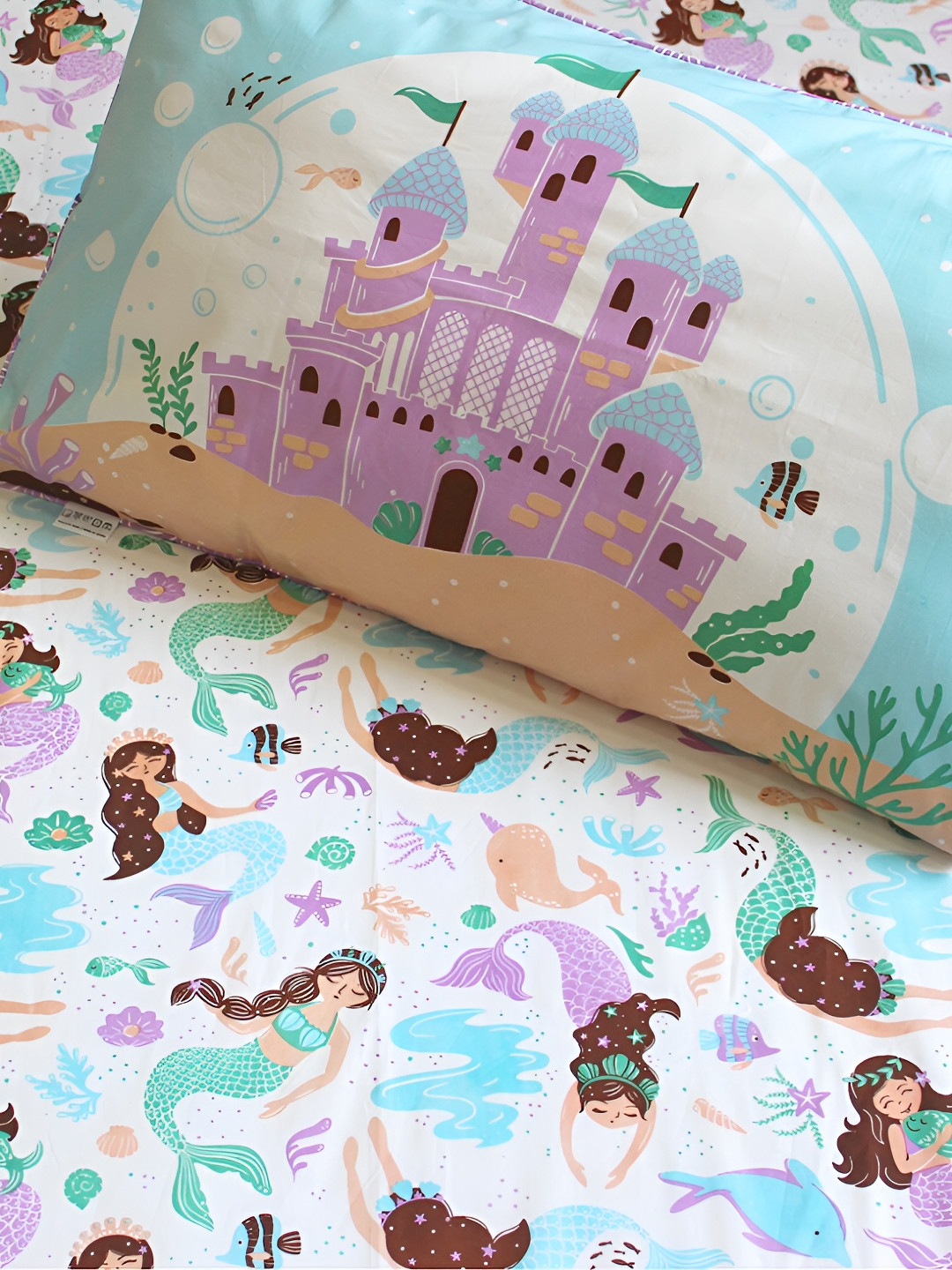 Silverlinen Purple Cartoon Characters Cotton 250 TC Single Fine Bedsheet with a Pillow Cover-147.32 x 223.52 cm