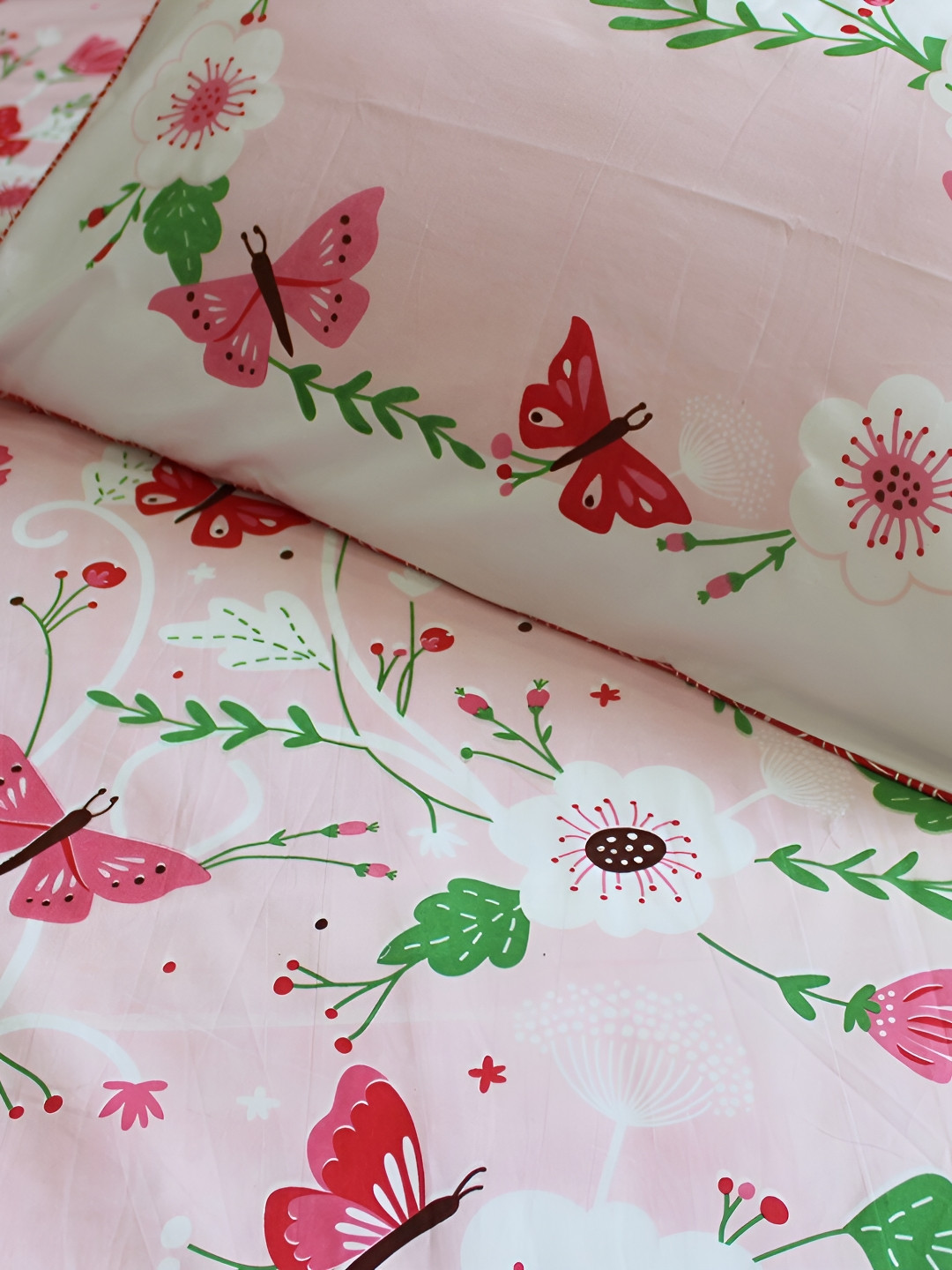 Silverlinen Pink Floral Cotton 250 TC Single Fine Bedsheet with a Pillow Cover-58 x 88 inches