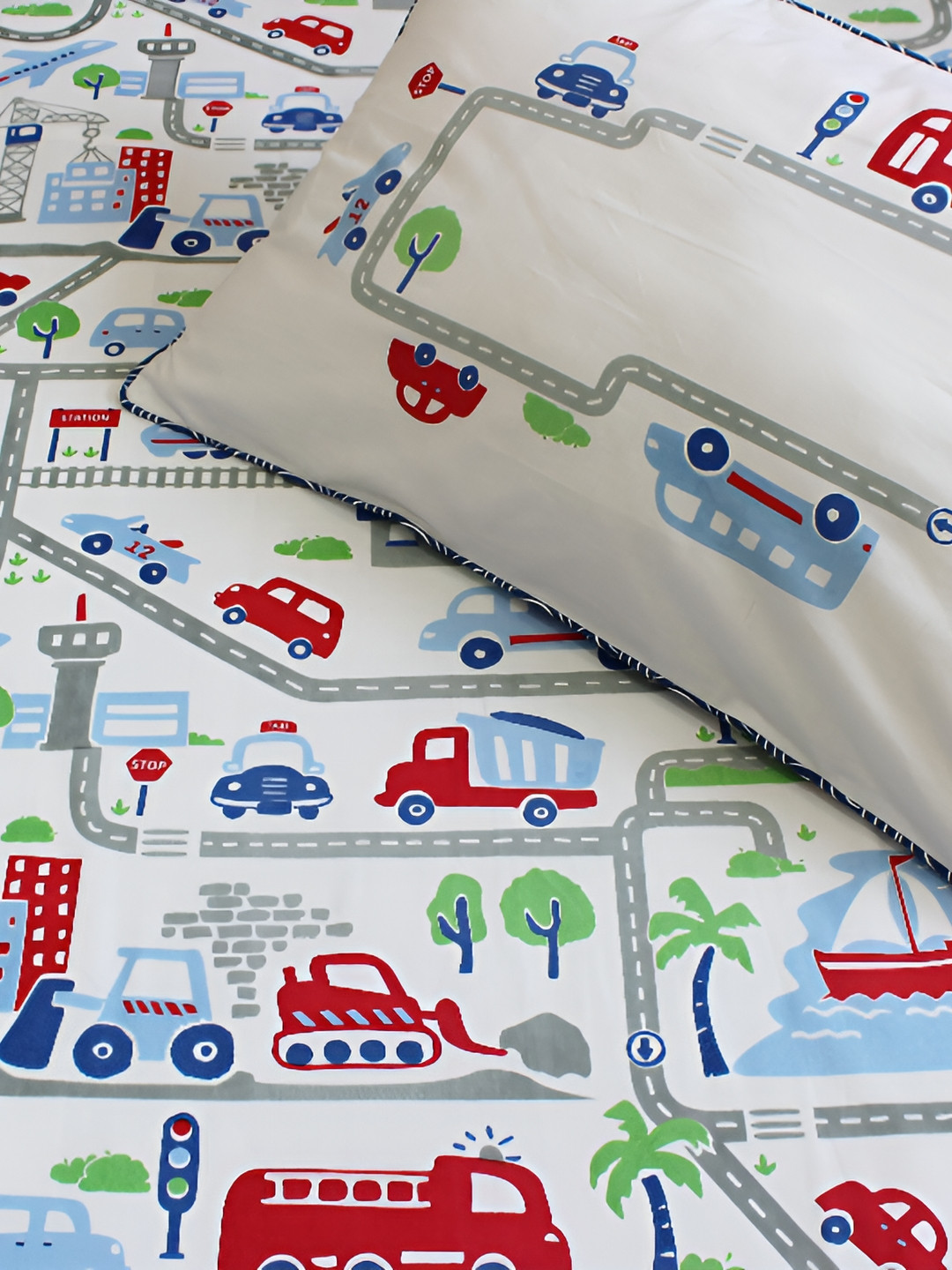 Silverlinen Blue Conversational Cotton 250 TC Single Fine Bedsheet with a Pillow Cover-147 x 224 cm