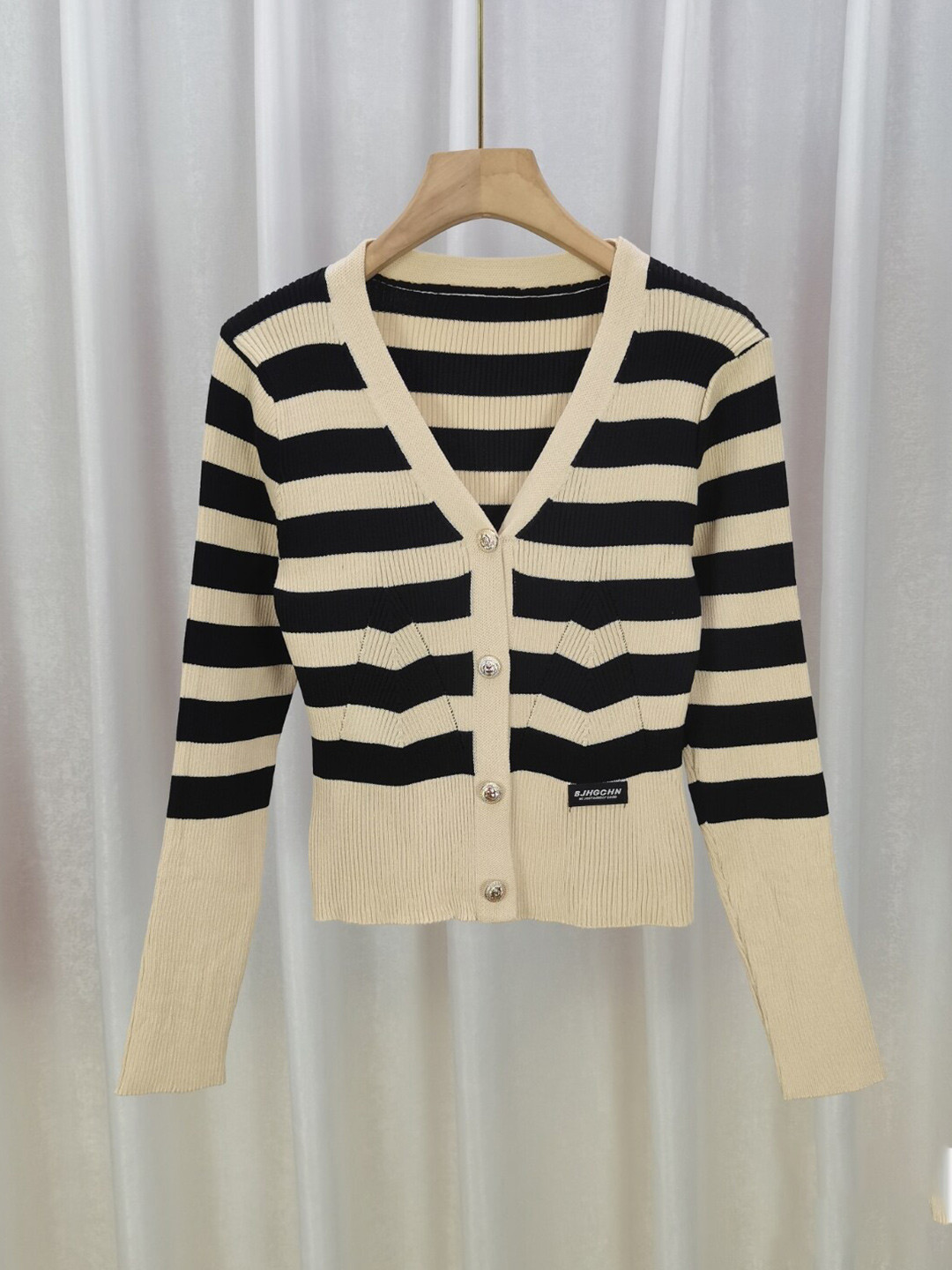 StyleCast Girls Cream-Coloured Striped V-Neck Cardigan