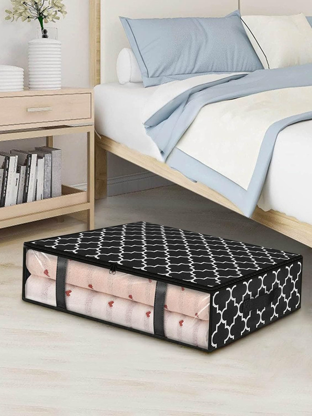 Awestuffs Black & White Printed Super Strong Underbed Storage Organizer