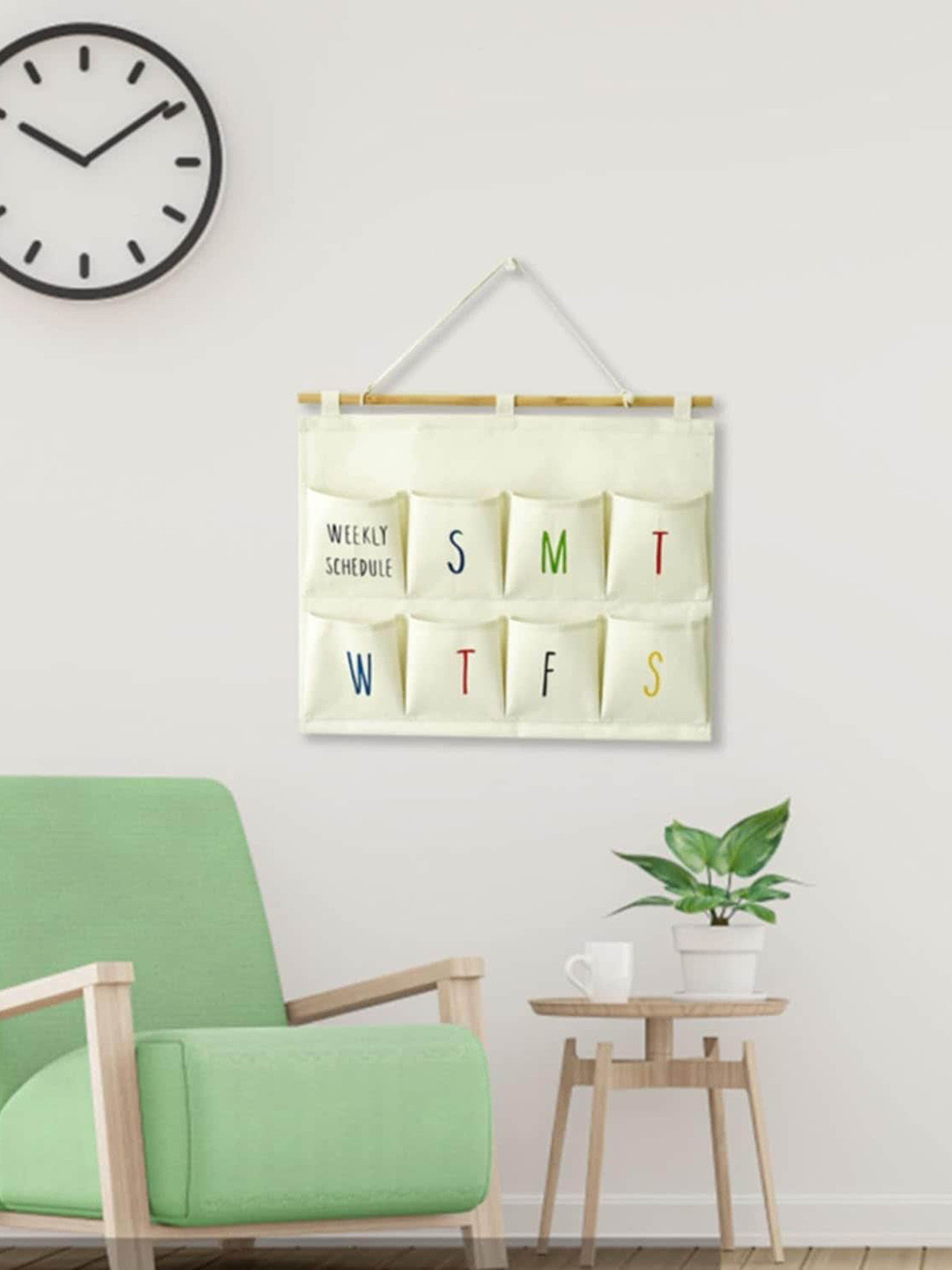 Awestuffs Cream-Coloured Weekly Organiser 8 Pockets Super Strong Holder Storage Bag